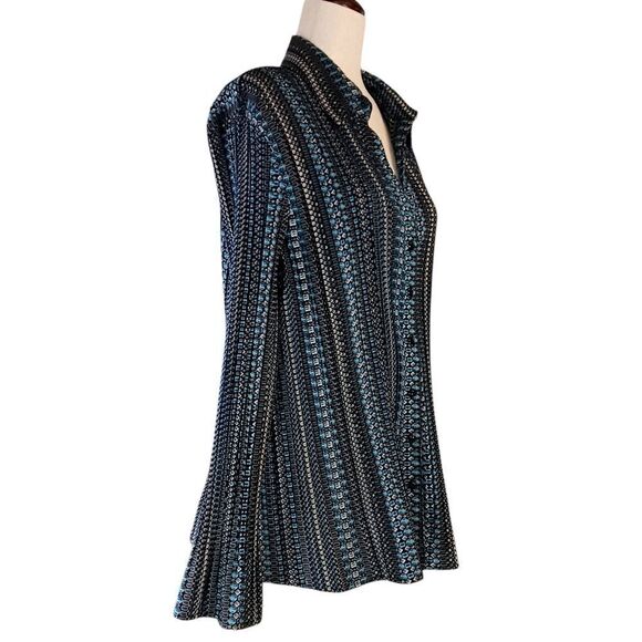 APT. 9 Micro Pleated Button Down Long Bell Sleeves Print Gray Plus Size 2X - Picture 5 of 12